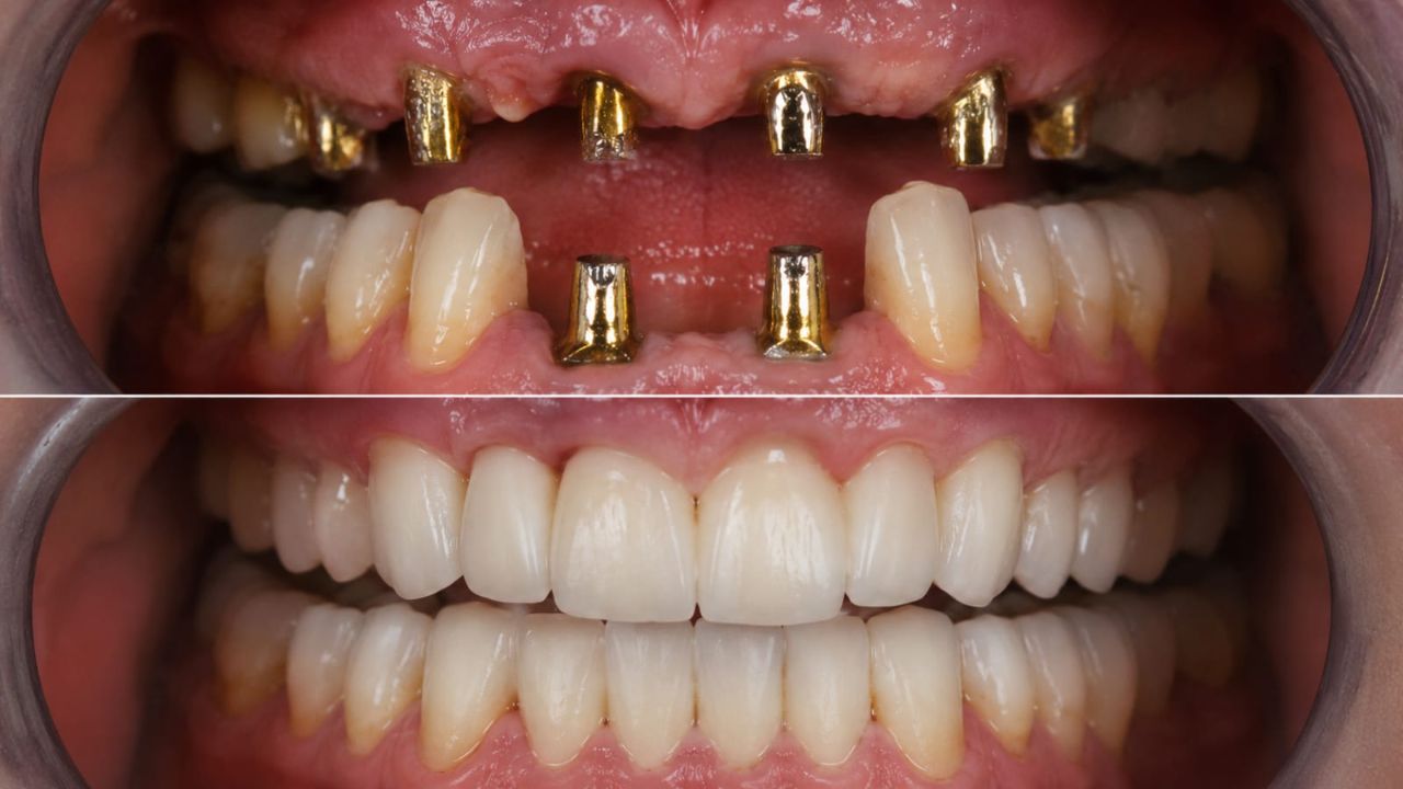Sorriso reabilitado — Prótese sobre implantes